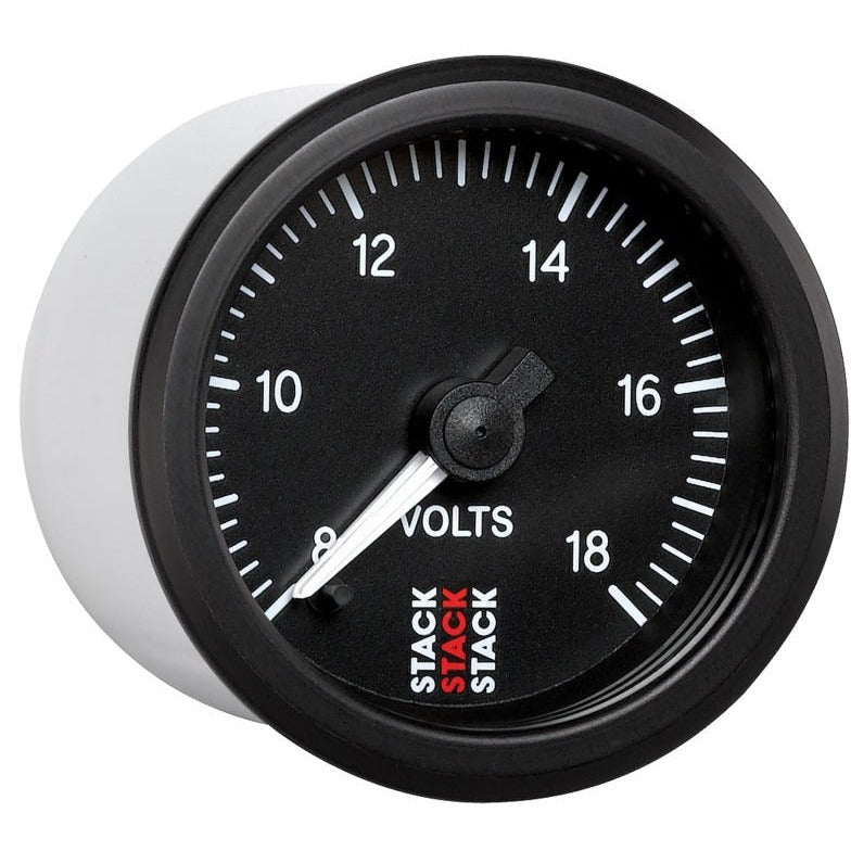 Autometer Stack 52mm 8-18V Pro Stepper Motor Battery Voltage Gauge - Black AutoMeter Gauges