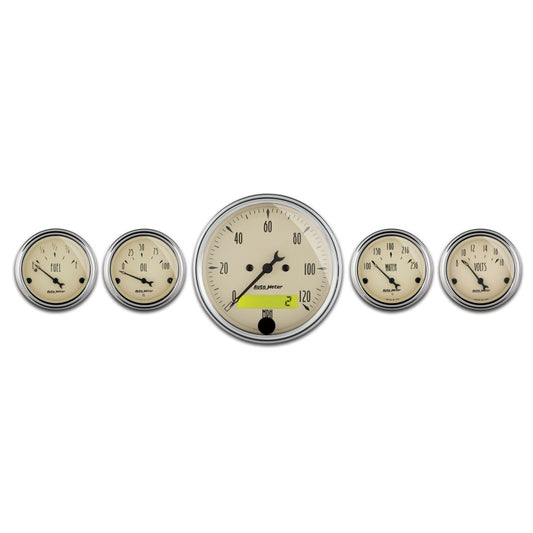 AutoMeter Gauge Kit 5 Pc. 3-1/8in. & 2-1/16in. Elec. Speedometer Antique Beige AutoMeter Gauges