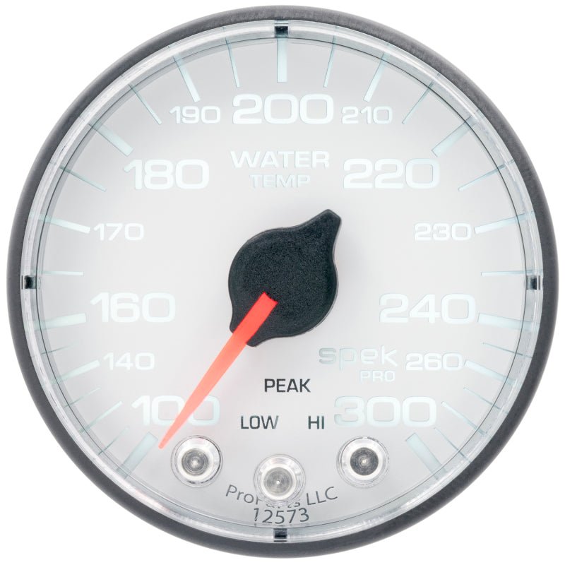 Autometer Spek-Pro Gauge Water Temp 2 1/16in 300f Stepper Motor W/Peak & Warn Wht/Blk AutoMeter Gauges