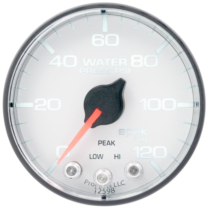 Autometer Spek-Pro 2 1/16in 120PSI Stepper Motor W/Peak & Warn White/Black Water Pressure Gauge AutoMeter Gauges