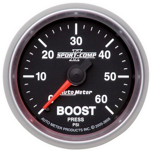 Autometer Sport-Comp II Mechanical 52mm 0-60 PSI Mechanical Boost Gauge AutoMeter Gauges