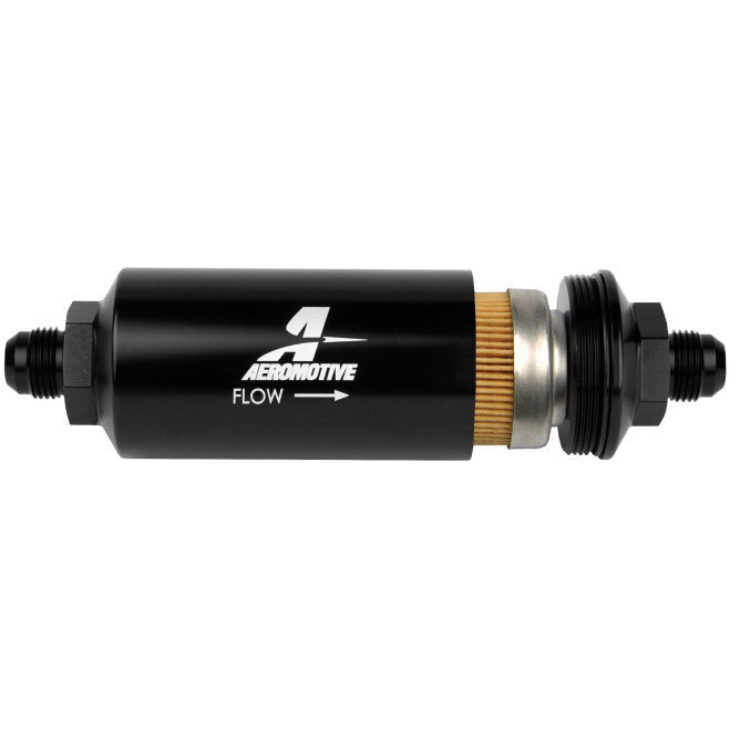 Aeromotive In-Line Filter - (AN -8 Male) 10 Micron Fabric Element Bright Dip Black Finish Aeromotive Fuel Filters