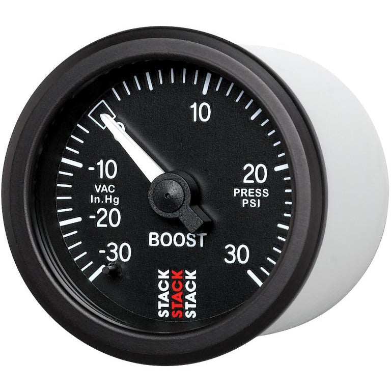 Autometer 52mm Stack Instruments -30INHG to +30PSI Mechanical Boost Gauge - Black AutoMeter Gauges