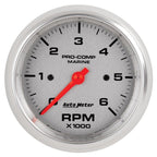 Autometer Marine Silver Ultra-Lite Gauge 3-3/8in Tachometer 6K RPM AutoMeter Gauges