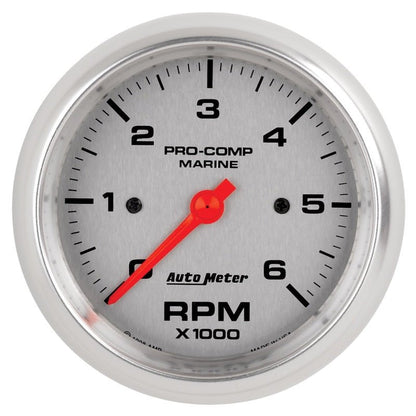 Autometer Marine Silver Ultra-Lite Gauge 3-3/8in Tachometer 6K RPM AutoMeter Gauges