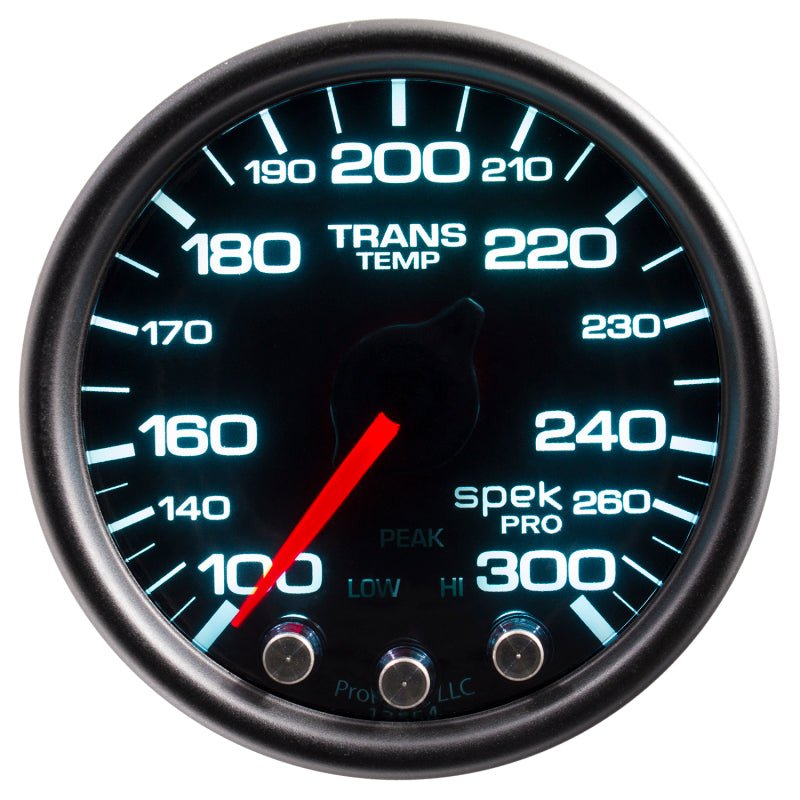 Autometer Spek-Pro Gauge Trans Temp 2 1/16in 300f Stepper Motor W/Peak & Warn Blk/Smoke/Blk AutoMeter Gauges