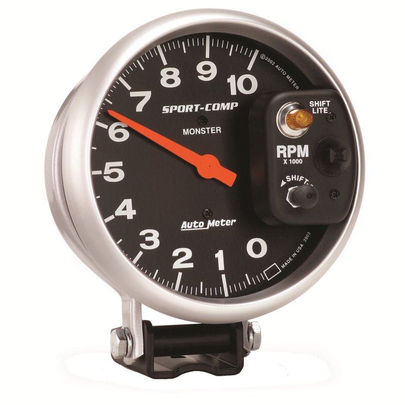 Autometer Sport-Comp 5 inch 10,000 RPM Pedestal Mount Tachometer (Shift-Lite on Control Shield) AutoMeter Gauges