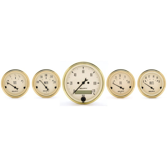 AutoMeter Gauge Kit 5 Pc. 3-1/8in. & 2-1/16in. Elec. Speedometer Golden Oldies AutoMeter Gauges