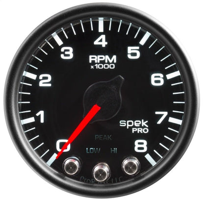 Autometer Spek-Pro Gauge Tach 2 1/16in 8K Rpm W/ Shift Light & Peak Mem Blk/Blk AutoMeter Gauges