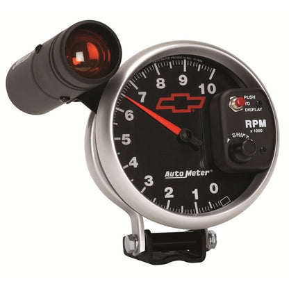 Autometer GM Bowtie Black 5in 10000 RPM Pedestal Electronic Tachometer w/ Ext Shift Light AutoMeter Gauges