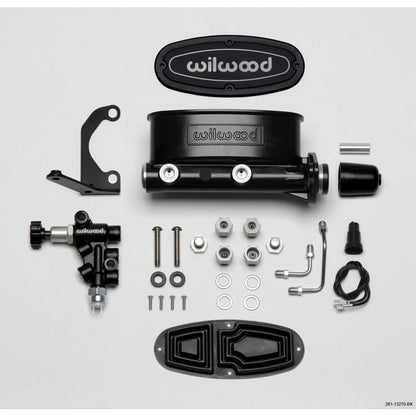 Wilwood HV Tandem M/C Kit w L/H Bracket & Prop Valve - 1 1/8in Bore Black Wilwood Brake Master Cylinder