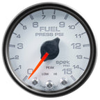 Autometer Spek-Pro Gauge Fuel Press 2 1/16in 15psi Stepper Motor W/Peak & Warn Wht/Blk AutoMeter Gauges