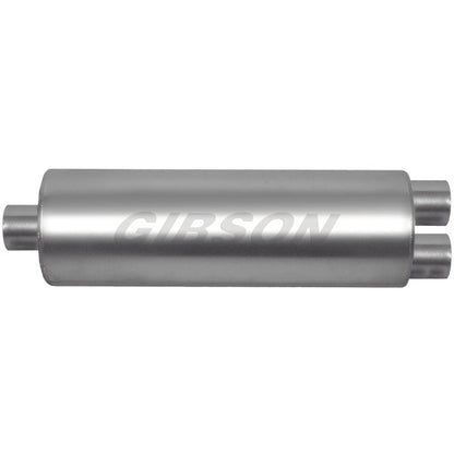 Gibson SFT Superflow Center/Dual Round Muffler - 7x19in/3in Inlet/2.5in Outlet - Stainless Gibson Muffler