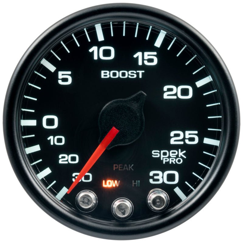 Autometer Spek-Pro Gauge Vac/Boost 2 1/16in 30Inhg-30psi Stepper Motor W/Peak & Warn Black/Black AutoMeter Gauges