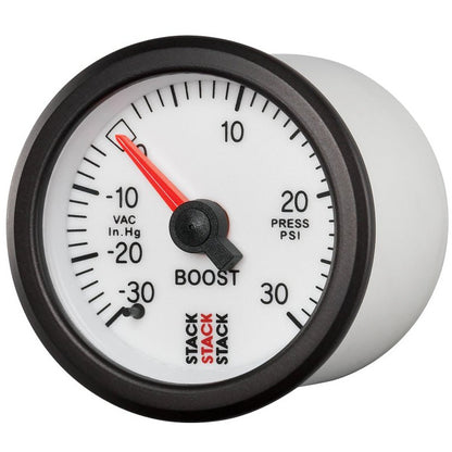 Autometer Stack 52mm -30INHG to +30 PSI (Incl T-Fitting) Mechanical Boost Pressure Gauge - White AutoMeter Gauges