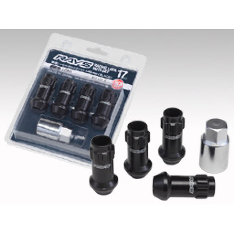 Rays 17 Hex Racing Lock Nut Set L48 Long Type 12x1.25 - Black Chromate (4 Pieces) Rays Lug Nuts