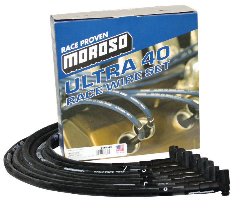 Moroso Chevrolet Small Block (w/Jesel) Ignition Wire Set - Ultra 40 - Sleeved - 90 Degree - Black