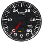 Autometer Spek-Pro Gauge Boost 2 1/16in 60psi Stepper Motor W/Peak & Warn Blk/Chrm AutoMeter Gauges