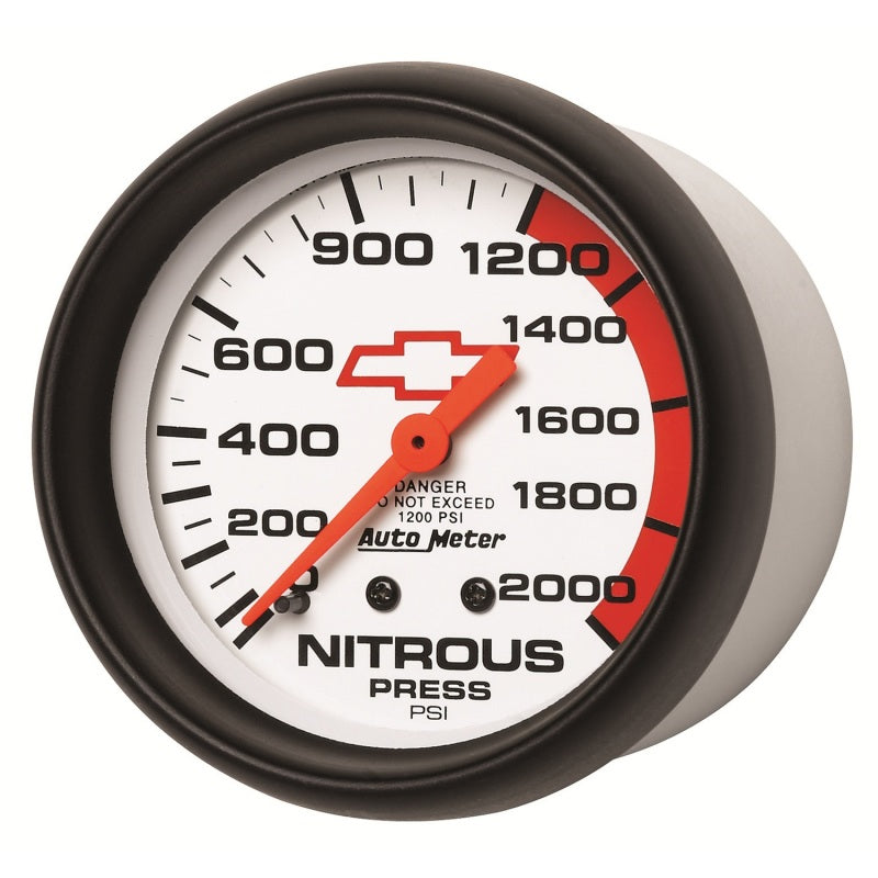 AutoMeter Gauge Nitrous Pressure 2-5/8in. 2000PSI Mechanical Chevy Red Bowtie White AutoMeter Gauges