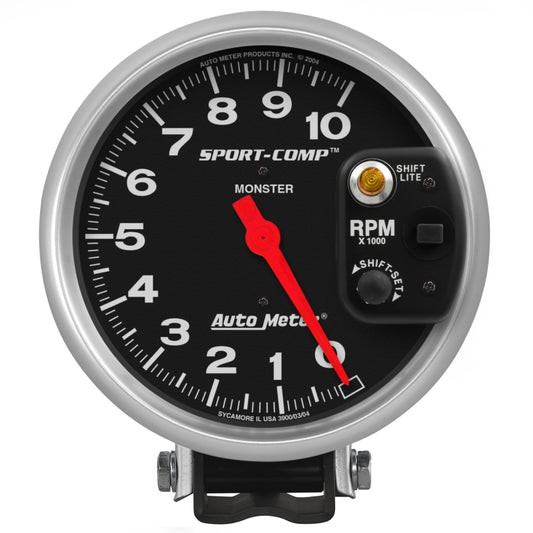 Autometer Sport-Comp 5 inch 10,000 RPM Pedestal Mount Tachometer (Shift-Lite on Control Shield) AutoMeter Gauges