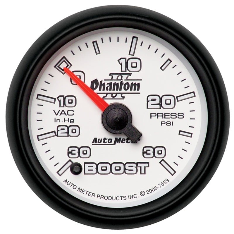 Autometer Phantom II 52.4mm Electronic Vacuum / Boost Gauge 30 In. HG/30 PSI AutoMeter Gauges