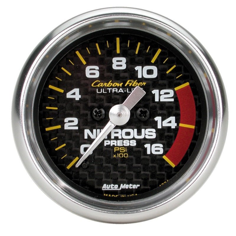 Autometer Carbon Fiber 52mm 0-1600 PSI Full Sweep Electronic Nitrous Pressure Gauge AutoMeter Gauges