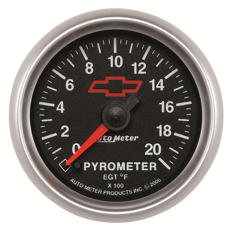 AutoMeter Gauge Pyrometer (Egt) 2-1/16in. 2000 Deg. F Stepper Motor Chevy Red Bowtie Black AutoMeter Gauges