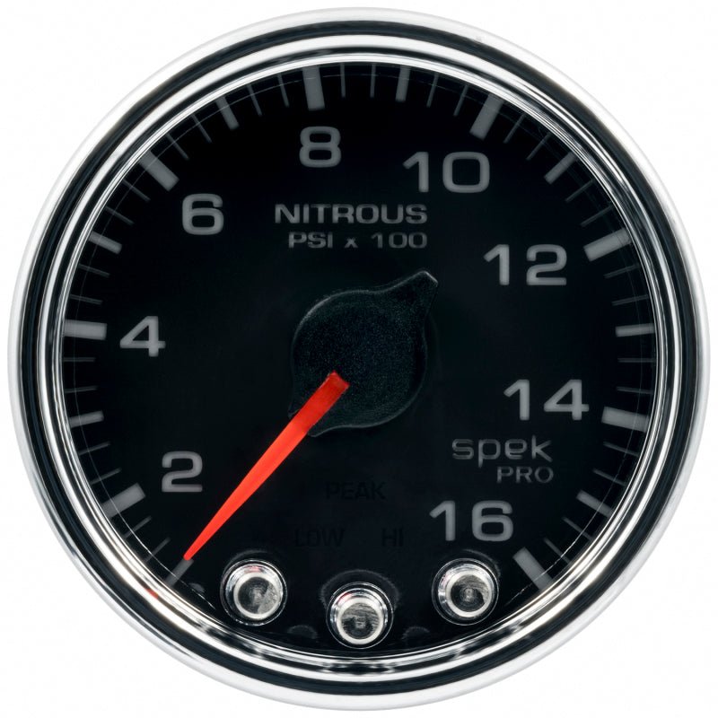 Autometer Spek-Pro Gauge Nitrous Press 2 1/16in 1600psi Stepper Motor W/Peak & Warn Blk/Chrm AutoMeter Gauges