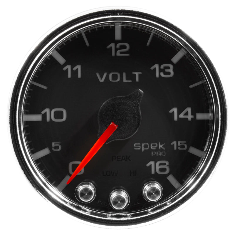 Autometer Spek-Pro Gauge Voltmeter 2 1/16in 16V Stepper Motor W/Peak & Warn Blk/Chrm AutoMeter Gauges