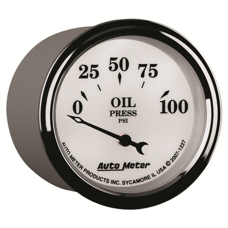 AutoMeter Gauge Oil Press 2-1/16in. 100PSI Elec Old Tyme White II AutoMeter Gauges