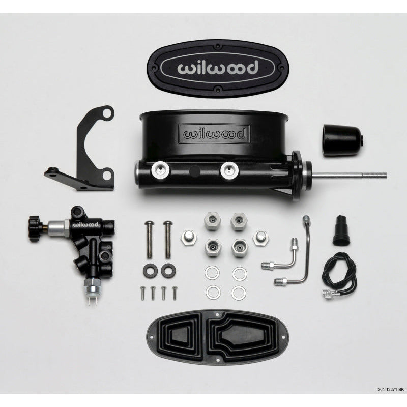 Wilwood HV Tandem M/C Kit w L/H Bracket & Prop Valve - 7/8in Bore Black-W/Pushrod Wilwood Brake Master Cylinder