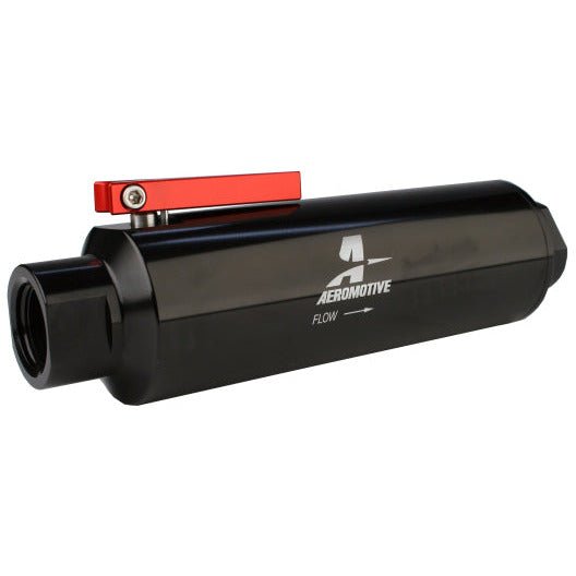 Aeromotive In-Line AN-12 Filter w/Shutoff Valve 100 Micron SS Element - Black Anodize Finish Aeromotive Fuel Filters