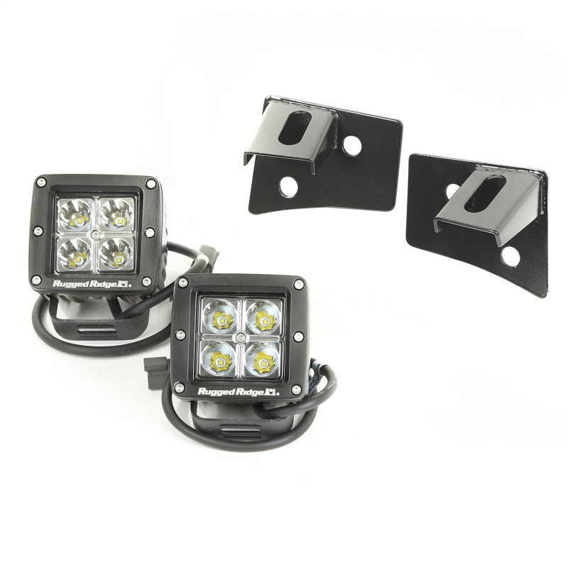 Rugged Ridge 07-18 Jeep Wrangler JK Square Windshield LED Light Kit w/ Brackets Rugged Ridge Light Bars & Cubes