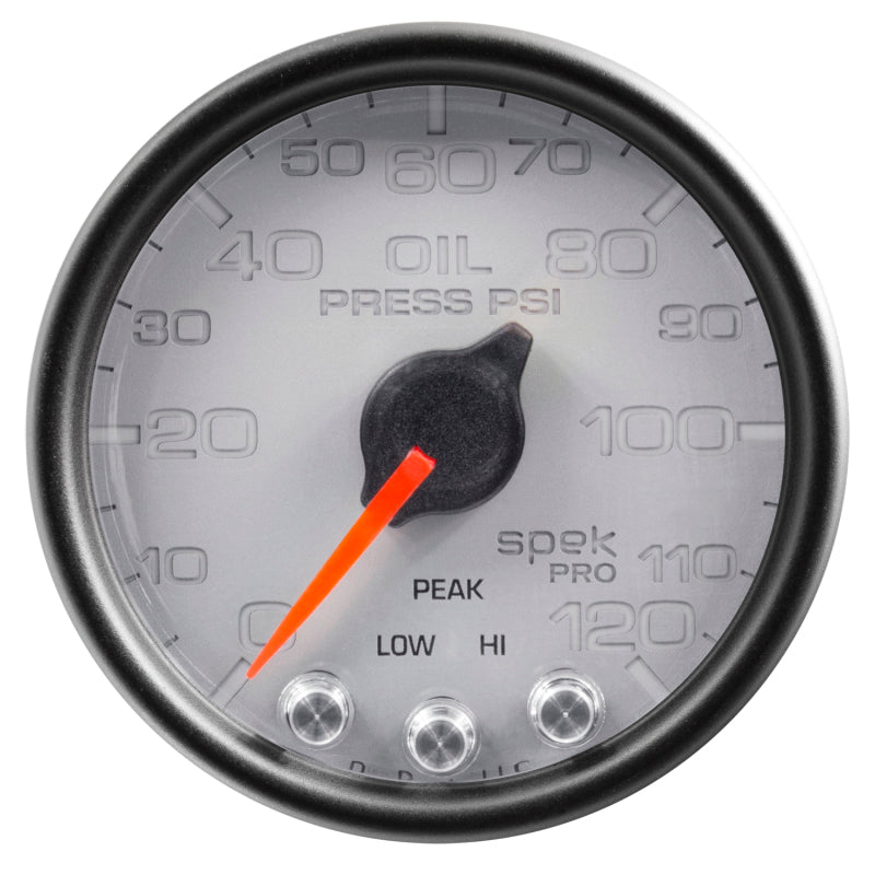 AutoMeter Gauge Oil Press 2-1/16in. 120PSI Stepper Motor W/Peak & Warn Slvr/Blk Spek AutoMeter Gauges