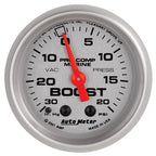 Autometer Marine Silver Ultra-Lite 2-1/16in 0-30 HG / 0-20 PSI Vacuum / Boost Gauge AutoMeter Gauges