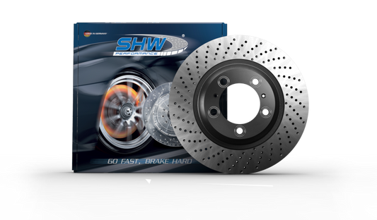 SHW 17-19 Porsche 911 Carrera 3.0L w/o Ceramic Brakes Left Front Cross-Drilled MB Brake Rotor SHW Performance Brake Rotors - Drilled