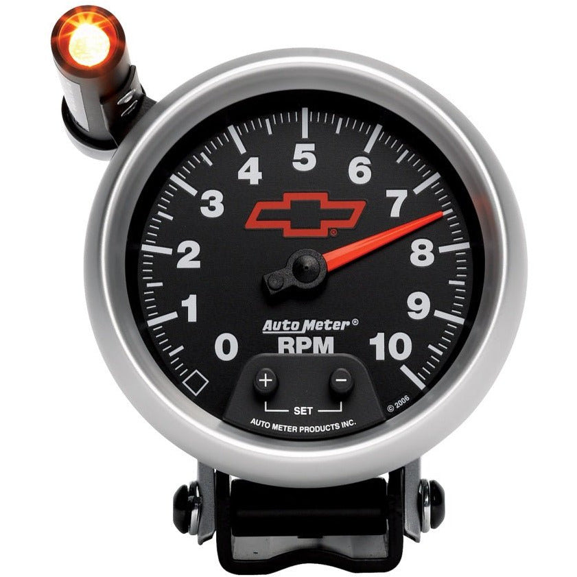 Autometer GM Red Bowtie Black 3-3/4in 0-10000 RPM Pedestal Mount Tachometer Quick-Lite AutoMeter Gauges