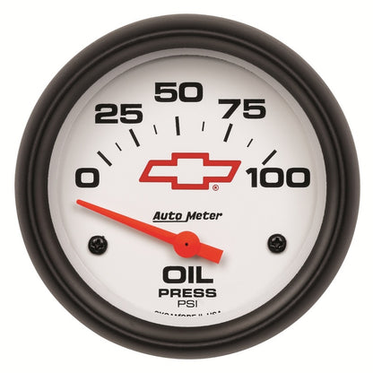 AutoMeter Gauge Oil Pressure 2-5/8in. 100PSI Electric Chevy Red Bowtie White AutoMeter Gauges