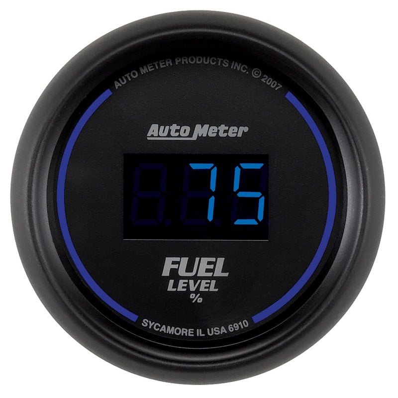 Autometer Cobalt Digital 52.4mm Black Programmable Empty-Full Range Fuel Level Gauge AutoMeter Gauges