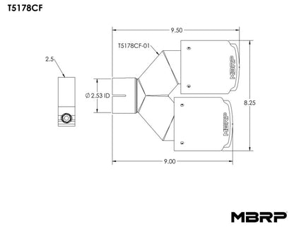 MBRP Universal Carbon Fiber Dual Tip 4in OD/2.5in Inlet