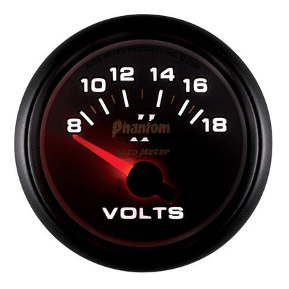 Autometer Phantom II 52.4mm Short Sweep Electronic 8-18 Volts Voltmeter Gauge AutoMeter Gauges
