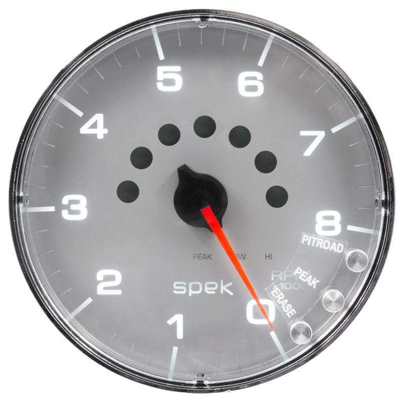 Autometer Spek-Pro Gauge Tachometer 5in 8K Rpm W/Shift Light & Peak Mem Silver/Chrome AutoMeter Gauges