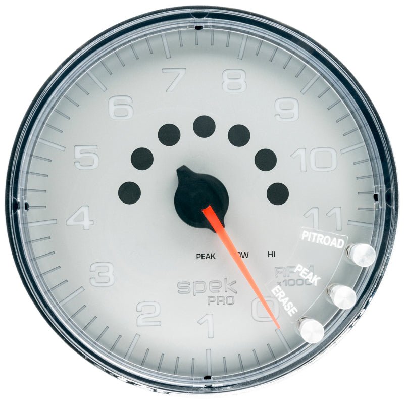 Autometer Spek-Pro Gauge Tachometer 5in 11K Rpm W/Shift Light & Peak Mem Silver/Chrome AutoMeter Gauges