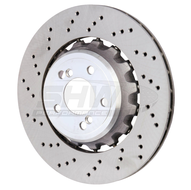 SHW 15-18 BMW M3 3.0L Left Rear Cross-Drilled Lightweight Brake Rotor SHW Performance Brake Rotors - Drilled