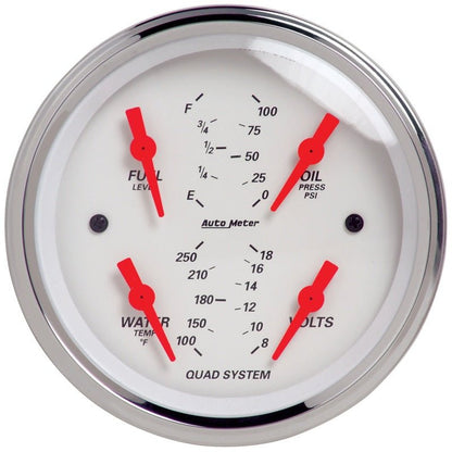 Autometer Arctic White 3-3/8in Kit Box w/Elec Speedo Elec Oil Press, Water Temp, Volt, Fuel Level AutoMeter Gauges