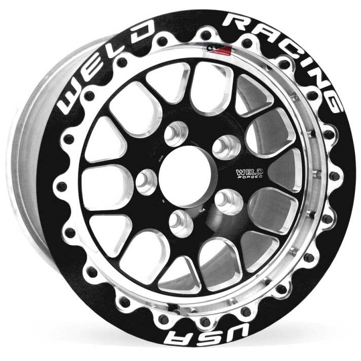 Weld S77 15x10.33 / 5x4.5 BP / 7.5in. BS Black Wheel (Medium Pad) - Black Single Beadlock MT Weld Wheels - Forged