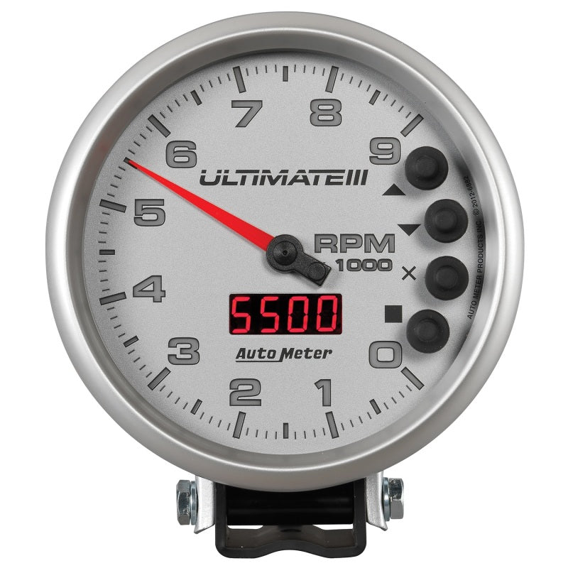 Autometer 5 inch Ultimate III Playback Tachometer 9000 RPM - Silver AutoMeter Performance Monitors