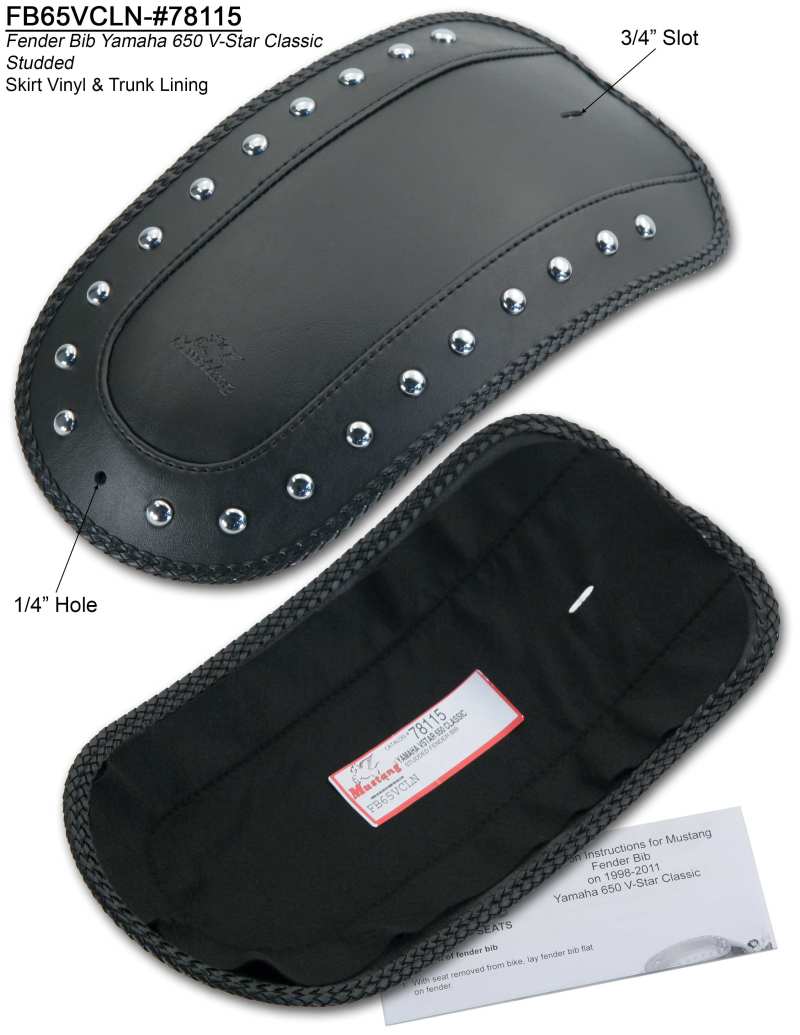 Mustang 98-11 Yamaha V-Star Classic Fender Bib w/Studs - Black