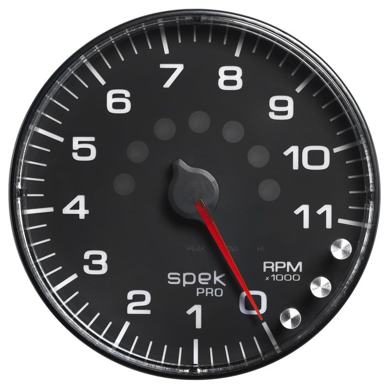 Autometer Spek-Pro Gauge Tachometer 5in 11K Rpm W/Shift Light & Peak Mem Black/Black AutoMeter Gauges