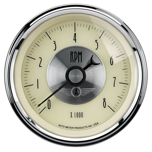 AutoMeter Gauge Tachometer 3-3/8in. 8K RPM In-Dash Prestige Antq. Ivory AutoMeter Gauges